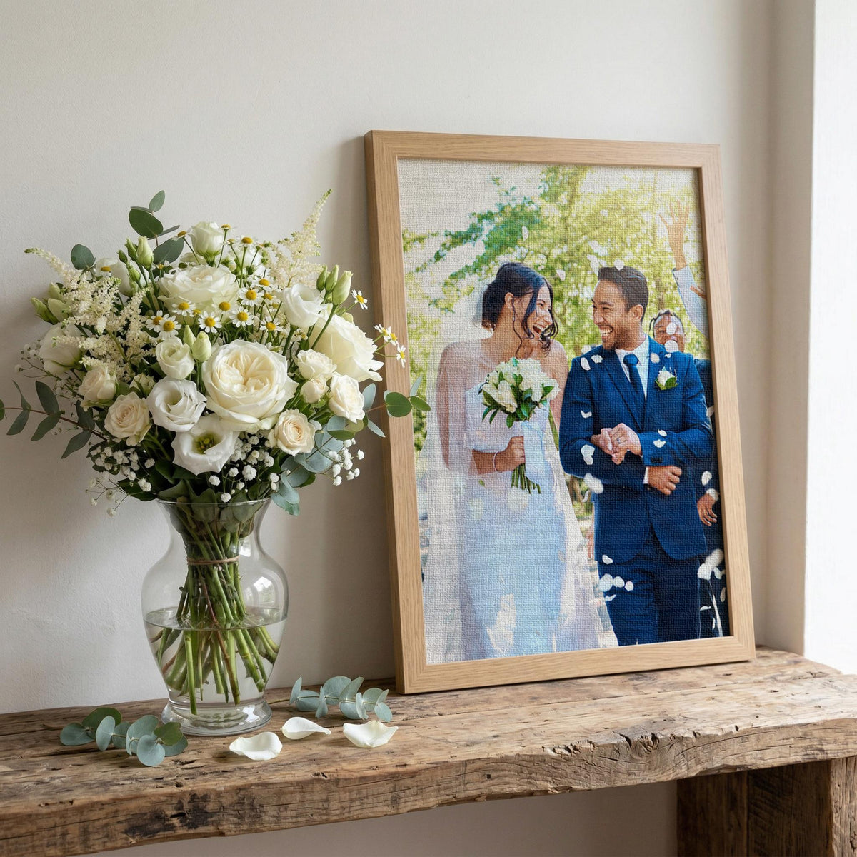 Wedding photograph printed on linen – Custom 12th or 4th Anniversary Gift