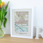OS Map Print on linen fabric framed for 4th or 12th wedding anniversary gift. Custom location