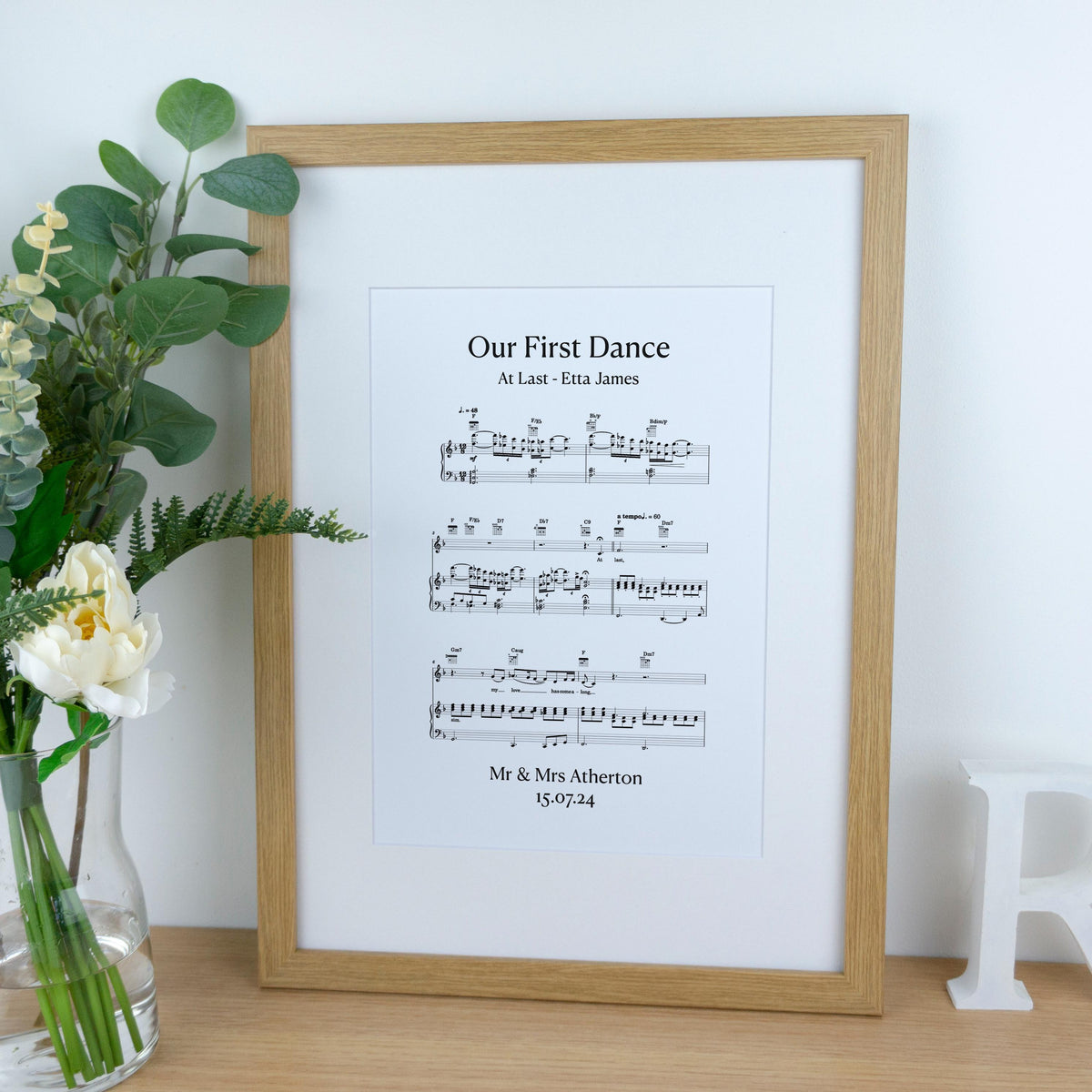 First dance song sheet music print on card for 1st paper anniversary
