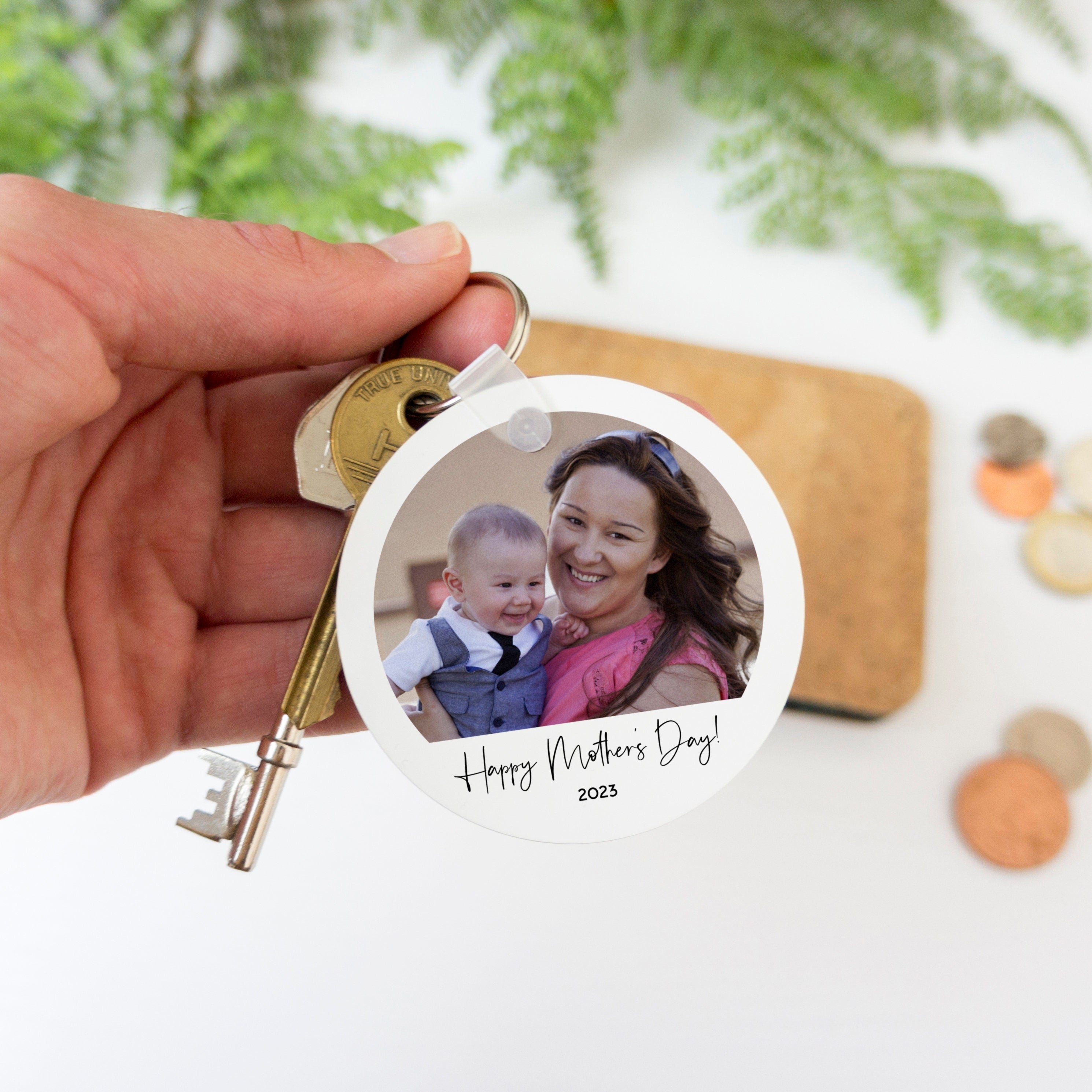 First fathers day keyring with photo. Personalised round picture key ring with text. Fathers Day gift for him dad daddy photograph keepsake