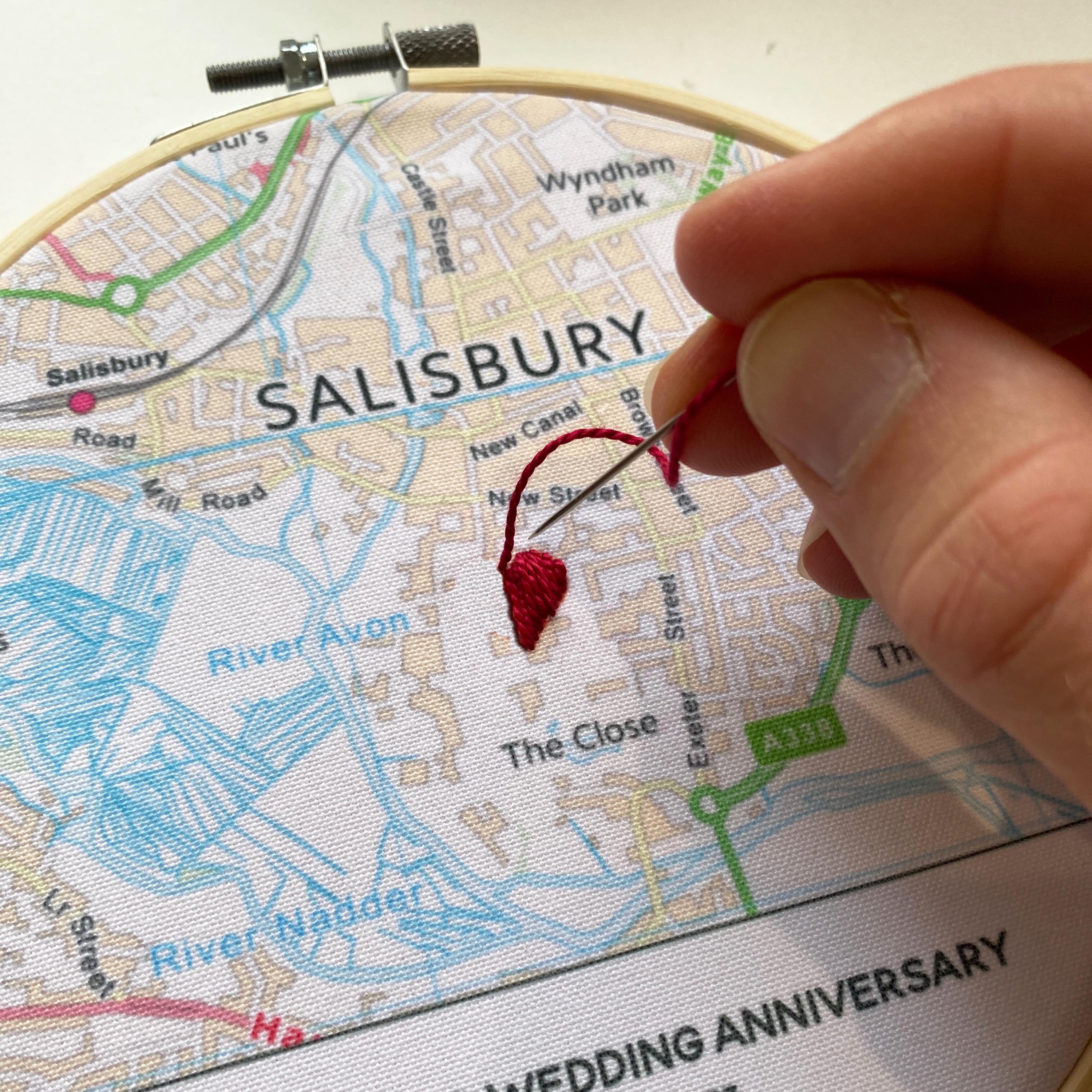 Custom OS map embroidery hoop for Cotton 2nd anniversary gift for husband wife him her Valentines gift for boyfriend girlfriend engagement