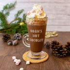 Kids hot chocolate glass personalised with name. Tall hot cocoa glasses Christmas gift for kids stocking filler, girls & boys