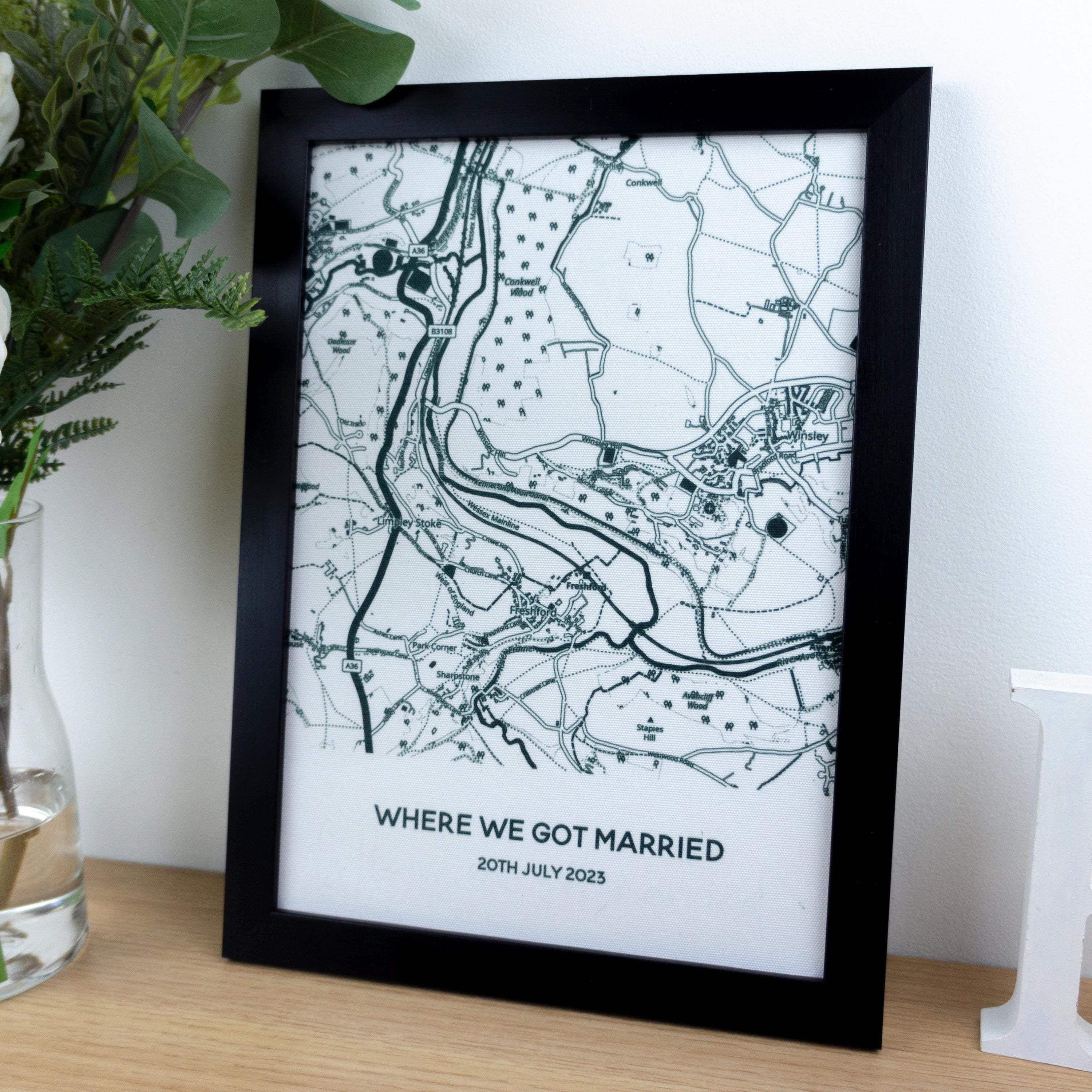Map print on cotton fabric in black of special location