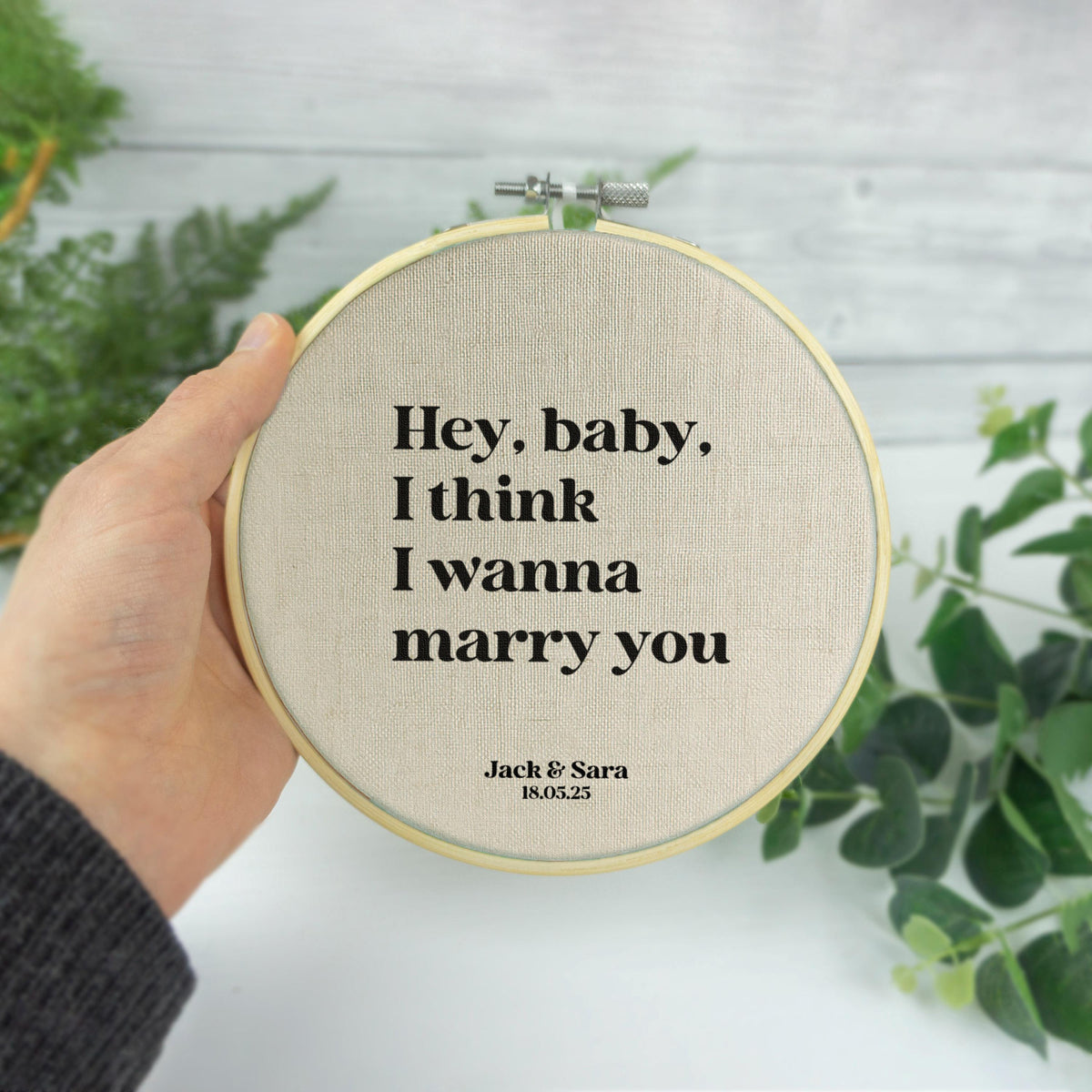 4th wedding anniversary gift of fist dance song lyrics quote printed on linen fabric in embroidery hoop