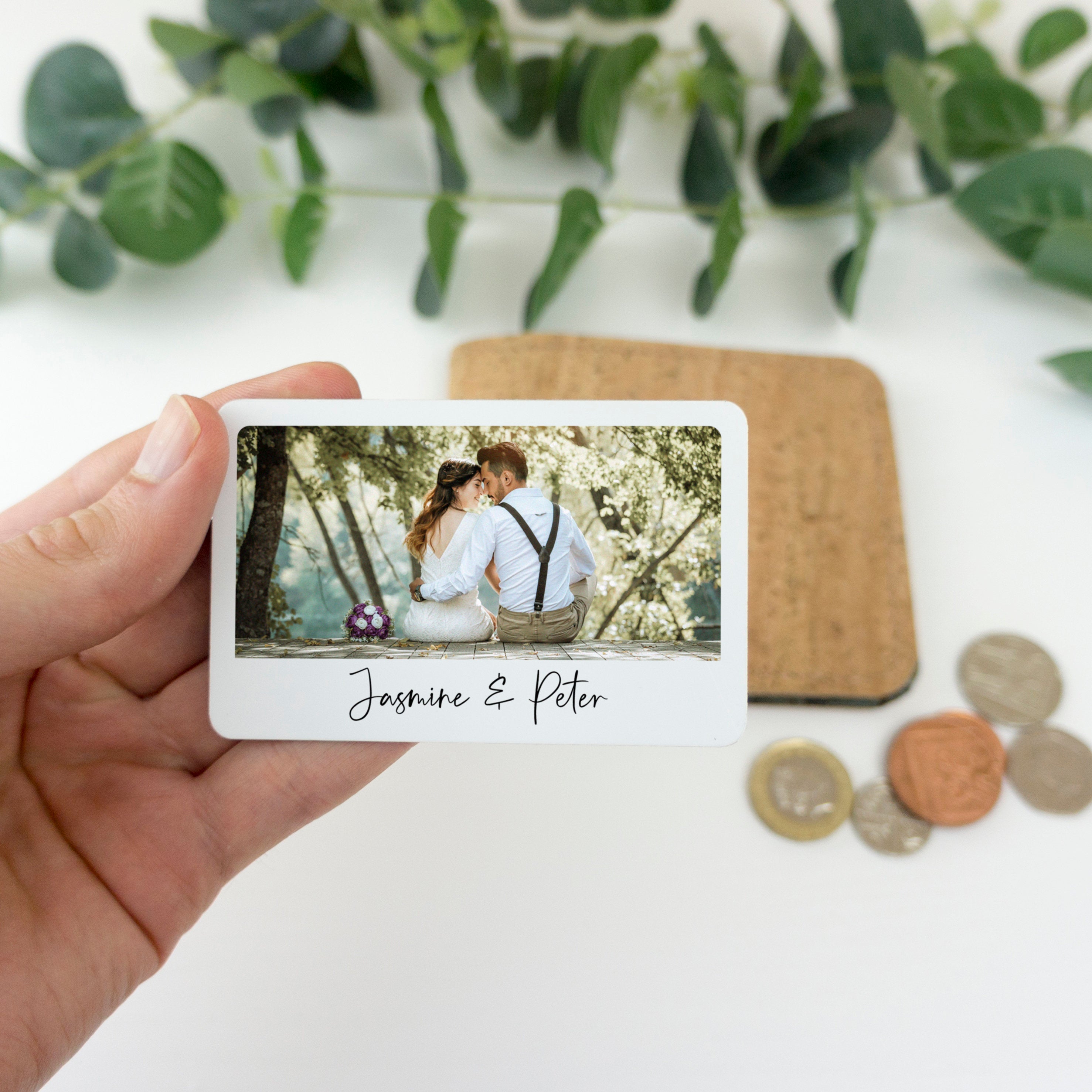 Anniversary gifts for boyfriend or girlfriend, husband or wife. Wallet card keepsake with wedding photo, valentines day couples gift for him