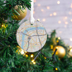 Hanging Christmas tree decoration. Special map location printed on a xmas bauble dec, Gift for new couple first home, boyfriend girlfriend