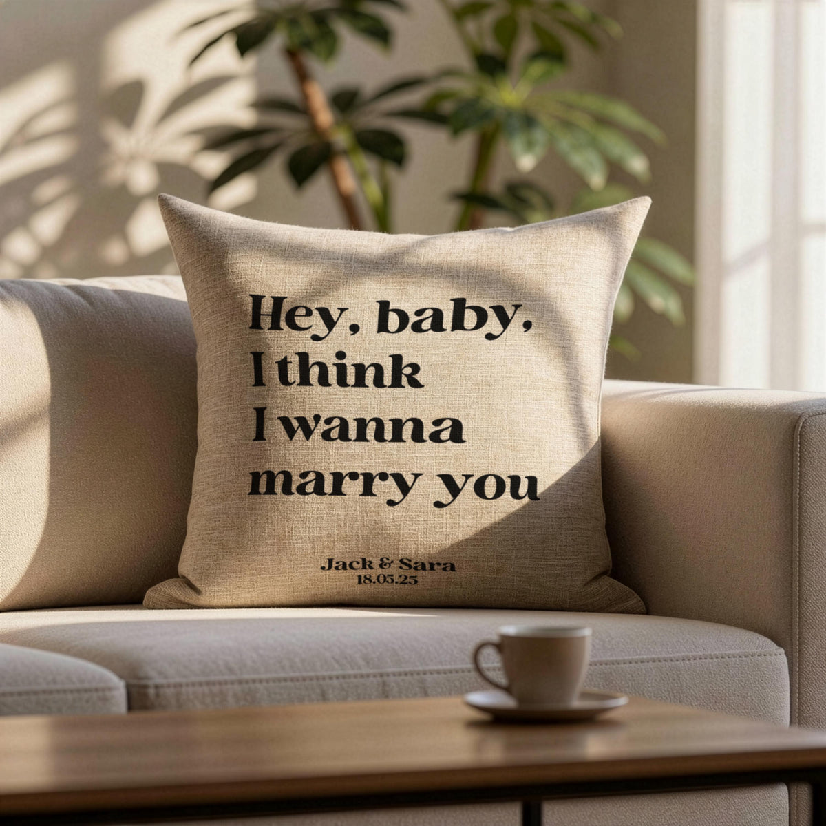 Song Lyrics Quote on linen cushion for 4th or 12th Anniversary Gift, Custom First Dance Music lyrics printed