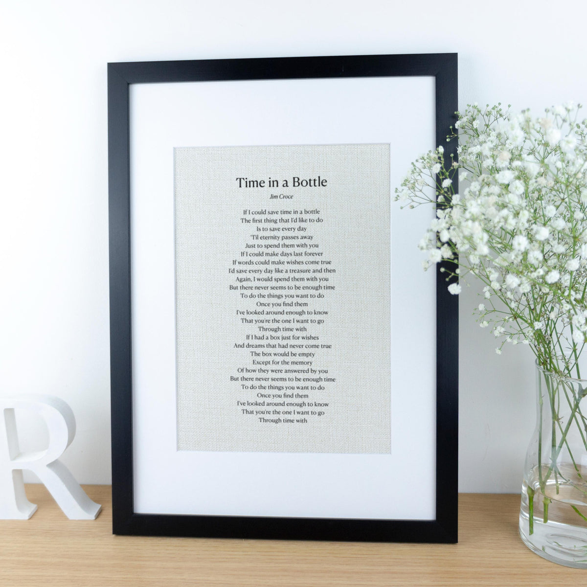 Wedding First Dance Song Lyrics Print Framed Linen Fabric for 4th Anniversary Gift, Custom Music Print