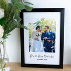 Wedding couples photograph framed print – Custom 1st paper Anniversary Gift