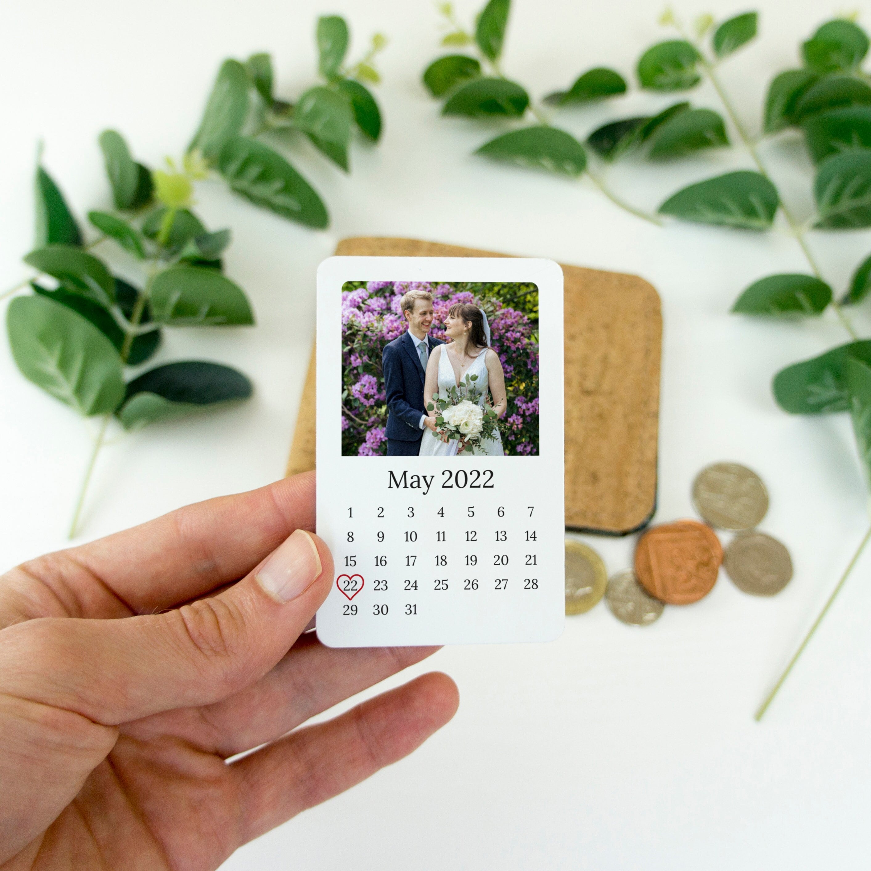 Metal special date wallet card calendar Valentines day gift for husband or wife. Personalised photo keepsake anniversary gift for him or her