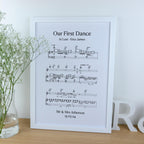 First dance song sheet music print on card for 1st paper anniversary
