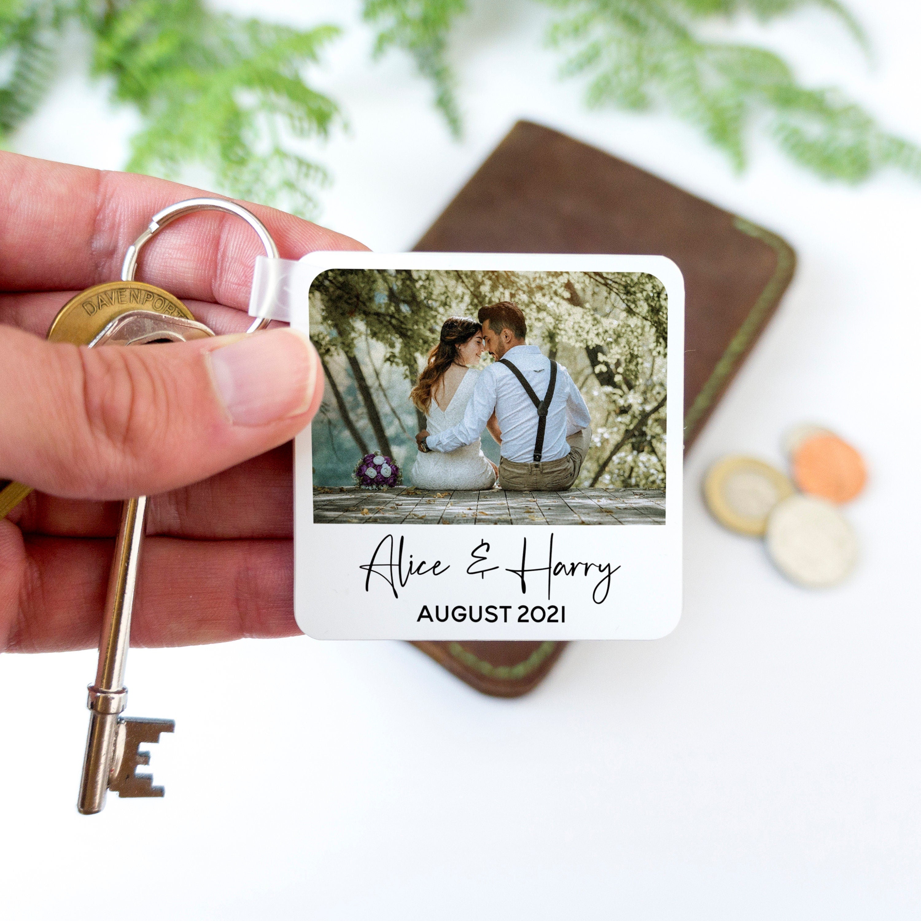 Personalised square photo keyring with text, First Valentine's Day gift for him or her boyfriend girlfriend