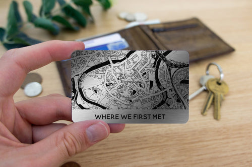 Personalised Gold Wallet Card, Map Design, Anniversary Keepsake (Custom Text)