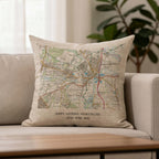 OS Map linen cushion for 4th or 12th wedding anniversary gift. Special location