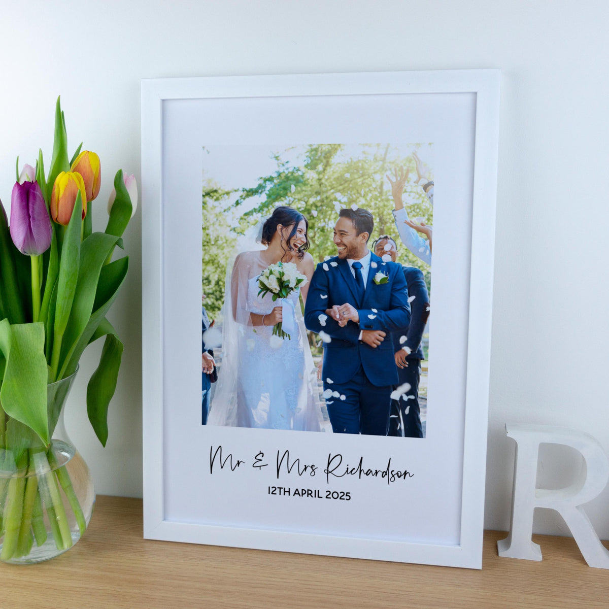 Wedding couples photograph framed print – Custom 1st paper Anniversary Gift