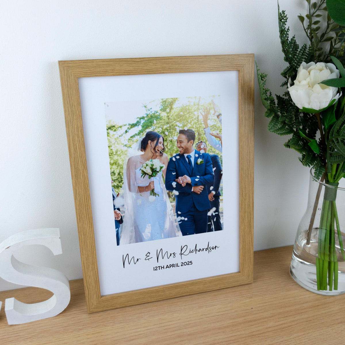 Wedding couples photograph framed print – Custom 1st paper Anniversary Gift