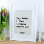 Song Lyrics Quote Print on Linen Fabric for 4th or 12th Anniversary Gift, Custom First Dance Music lyrics printed