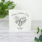 First Valentines Day card for him. Special location map in heart. Boyfriend or girlfriend card for her, black and white anniversary cards