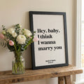 Song Lyrics Quote Print on Linen Fabric for 4th or 12th Anniversary Gift, Custom First Dance Music lyrics printed