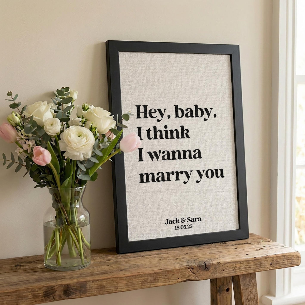 Song Lyrics Quote Print on Linen Fabric for 4th or 12th Anniversary Gift, Custom First Dance Music lyrics printed