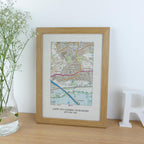 OS Map Print on linen fabric framed for 4th or 12th wedding anniversary gift. Custom location