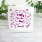 Happy Mothers Day card for her first Mother's Day as a new mummy. Card for mum from child, son, daughter. Pink purple floral flower