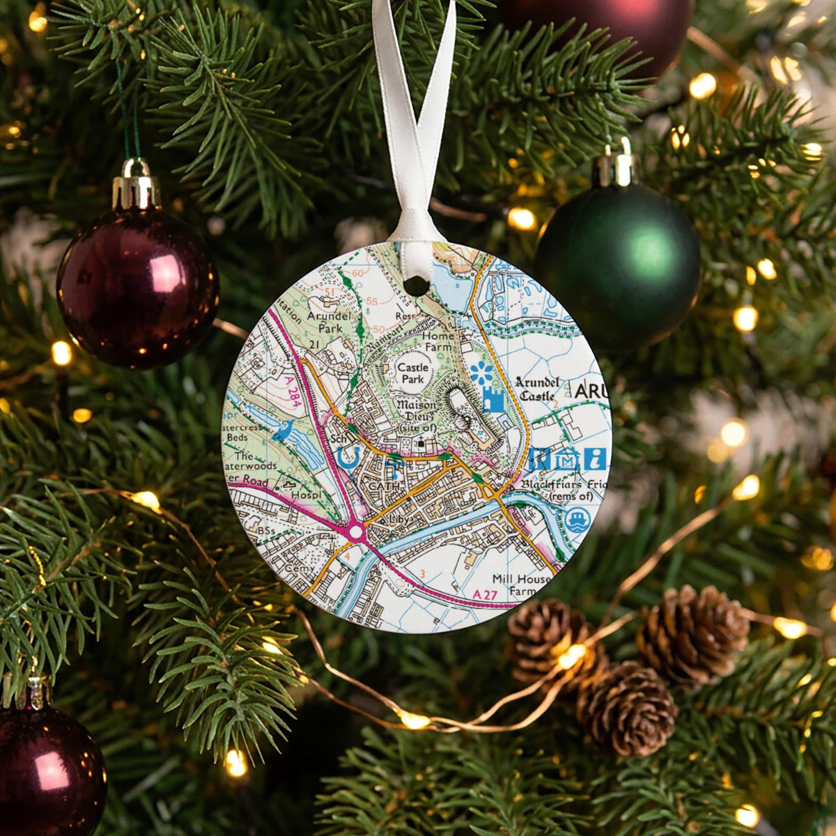Personalised OS Map Bauble, Custom Location Hanging Christmas Tree Decoration