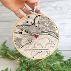 linen fabric embroidery hoop for 4th wedding anniversary gift with black & white map