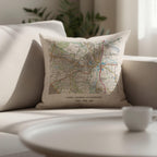 OS Map linen cushion for 4th or 12th wedding anniversary gift. Special location