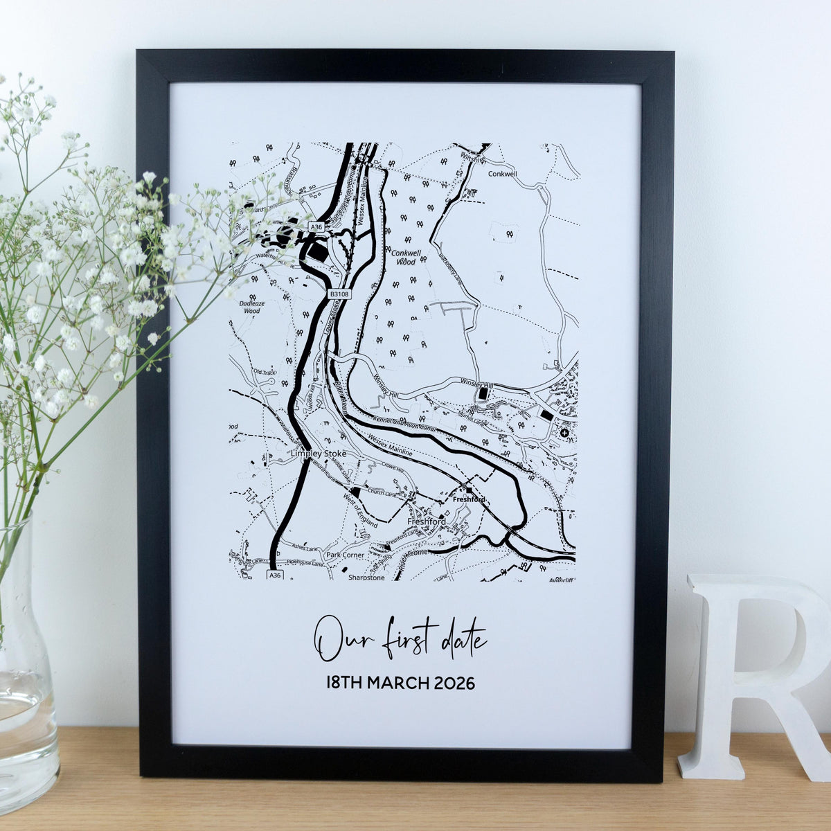 Our first date map print for Valentine's Day or 1st Paper wedding anniversary