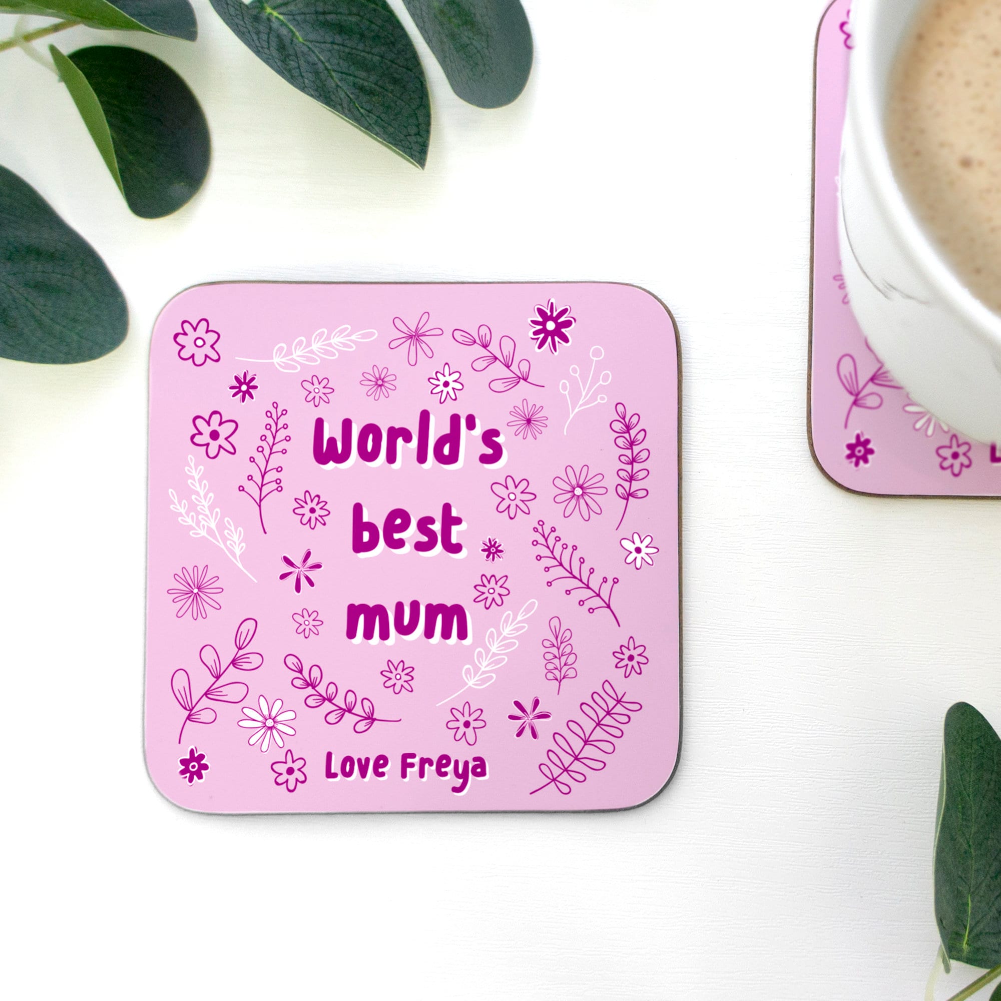 Happy Mothers Day card for her first Mother's Day as a new mummy. Card for mum from child, son, daughter. Pink purple floral flower