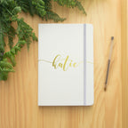 A5 vegan leather notebook with name in script text