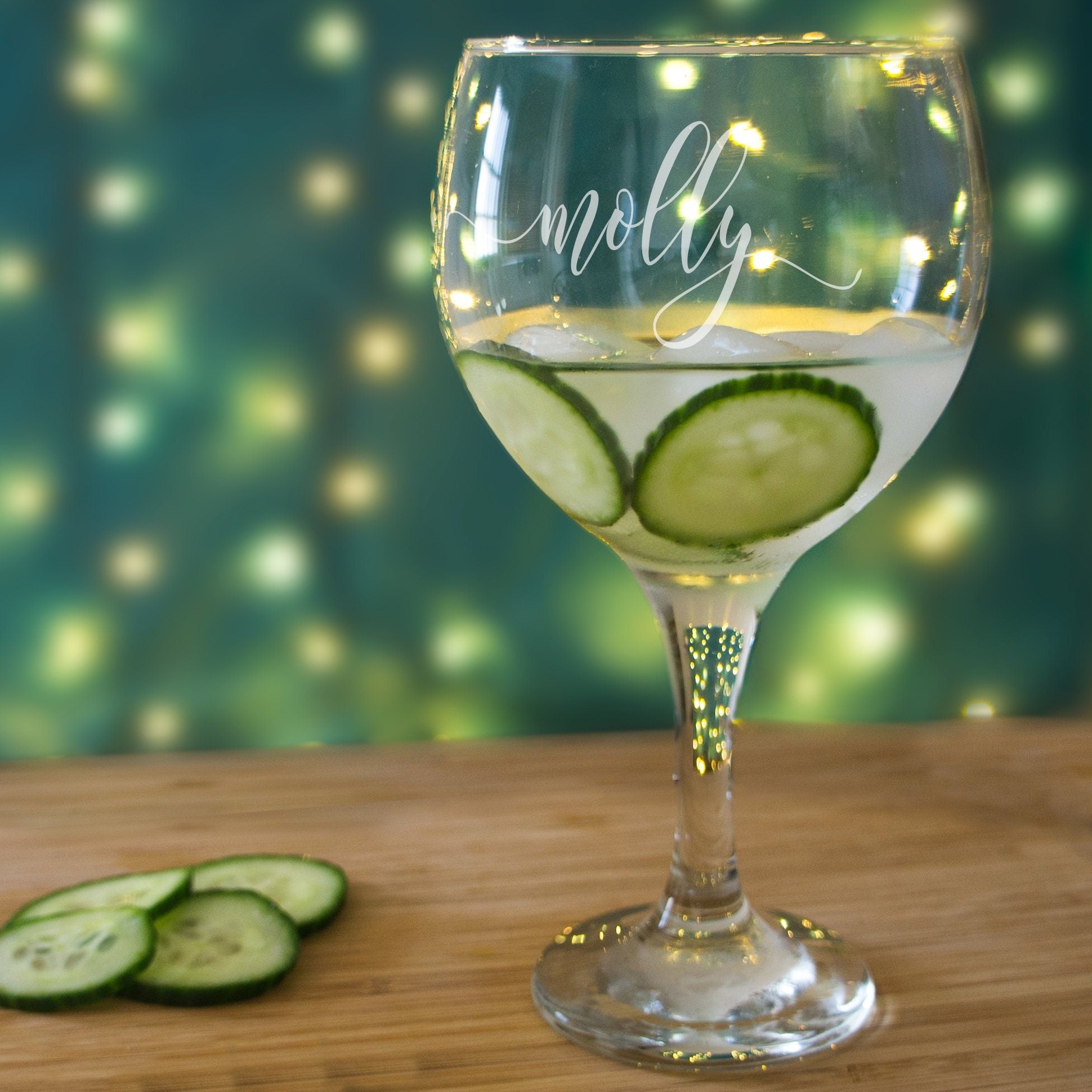 Personalised Gin Balloon Glass with name in script calligraphy, unique gift for her, Etched Gin & Tonic glasses, Custom unique gift