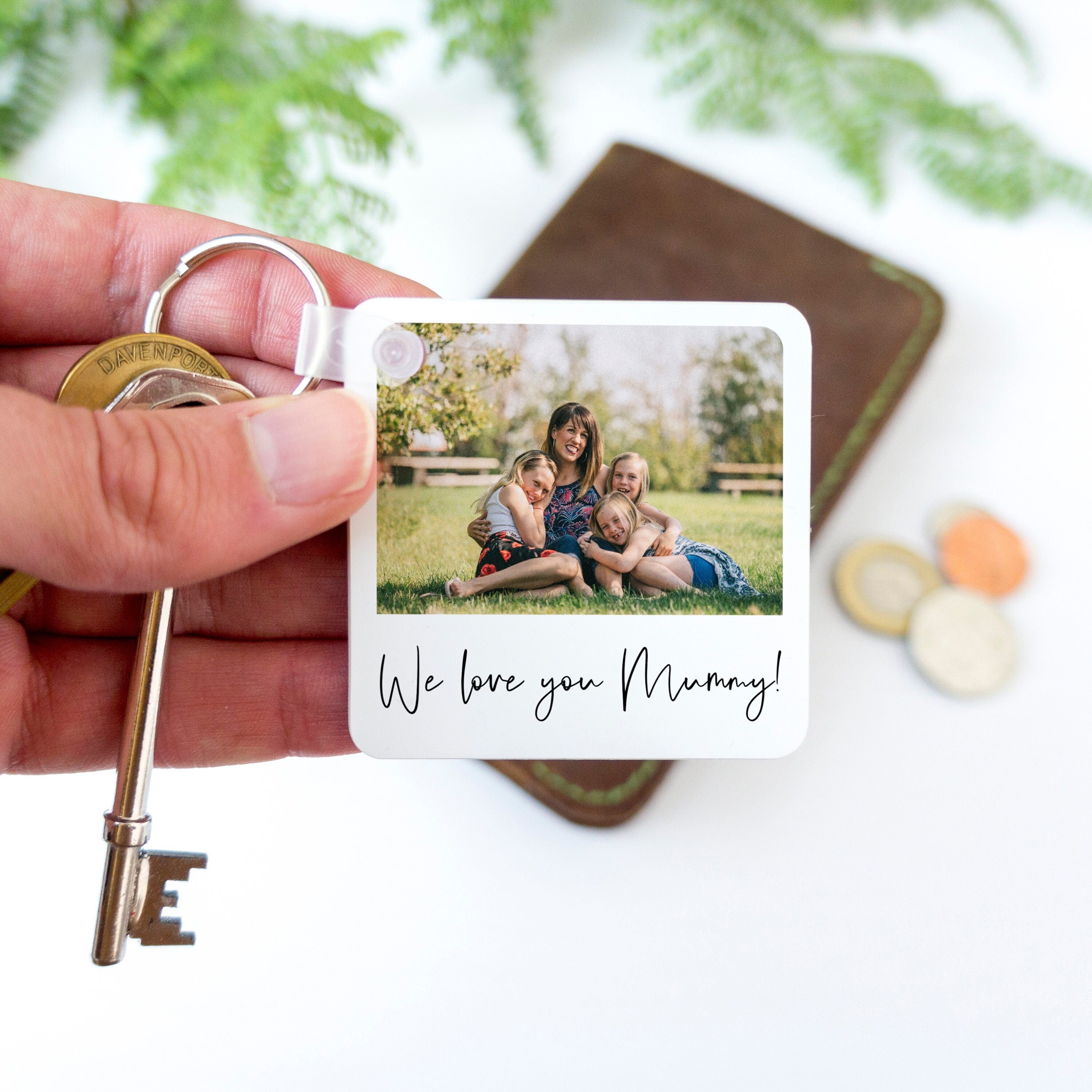 Fathers day photo keyring with text. Personalised square picture keychain. Father's Day gift for him dad daddy photograph keepsake