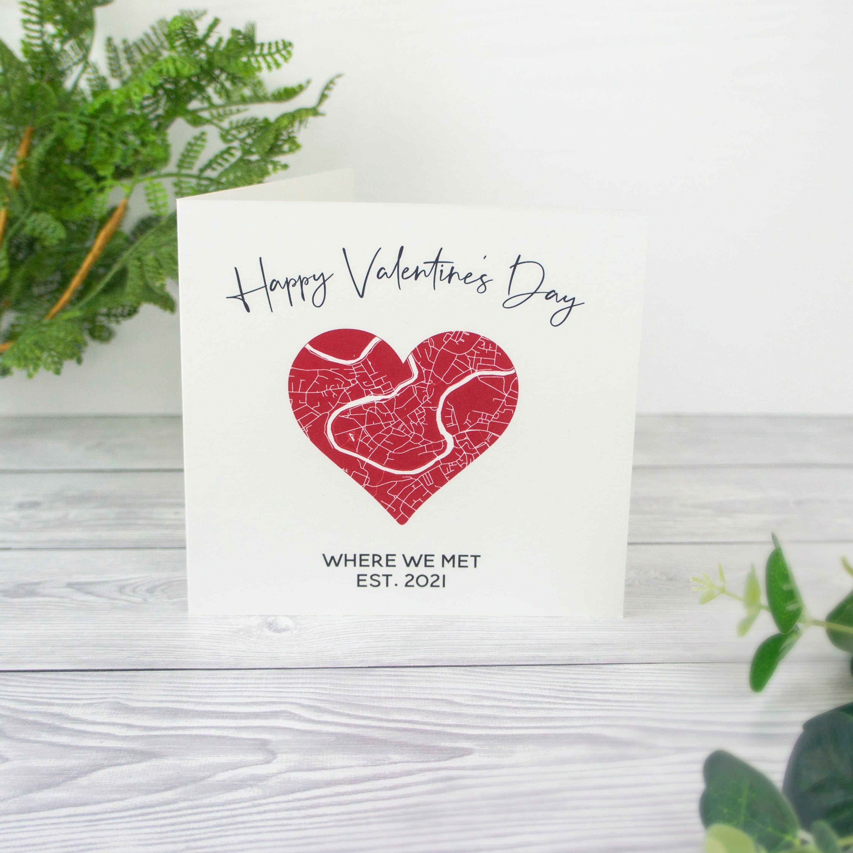 Personalised Valentines Day card with special location map in heart. where we first met card for her or him, boyfriend, girlfriend.
