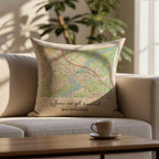Map location linen cushion for 4th or 12th wedding anniversary gift