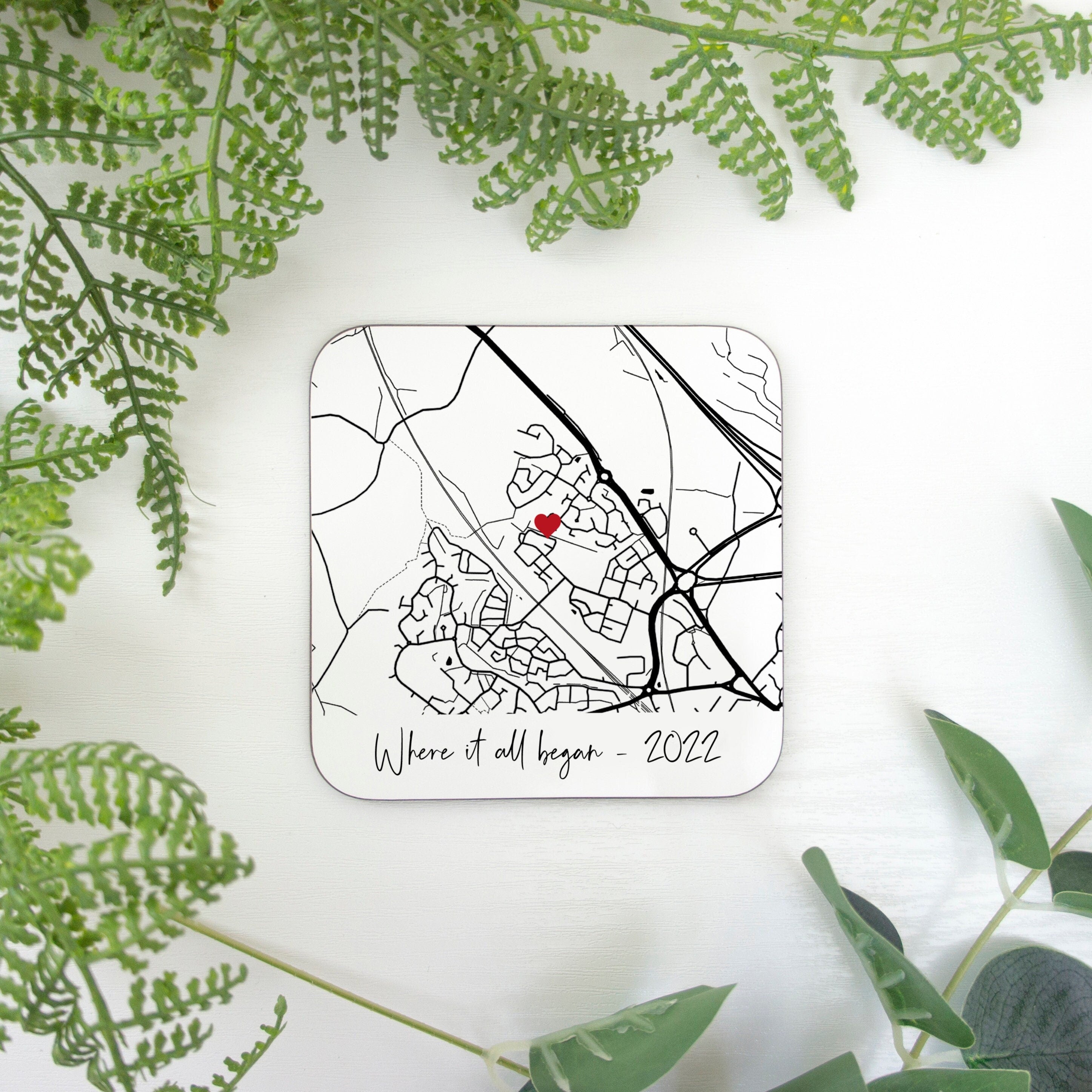 Anniversary Map coaster with caption. Valentines day gift for boyfriend girlfriend. gift for him or her. Husband & wife gift personalised