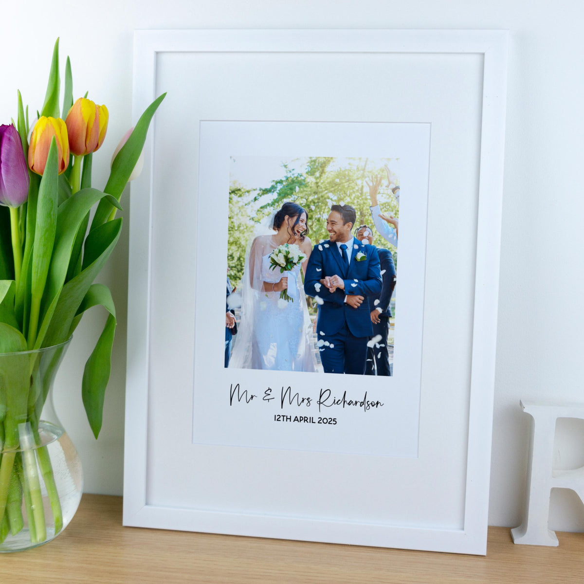 Wedding couples photograph framed print – Custom 1st paper Anniversary Gift