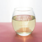 Custom Wine Glass engraved with name in script text. Personalised stemless wine glasses. Birthday day gift for her. unique gifts for women