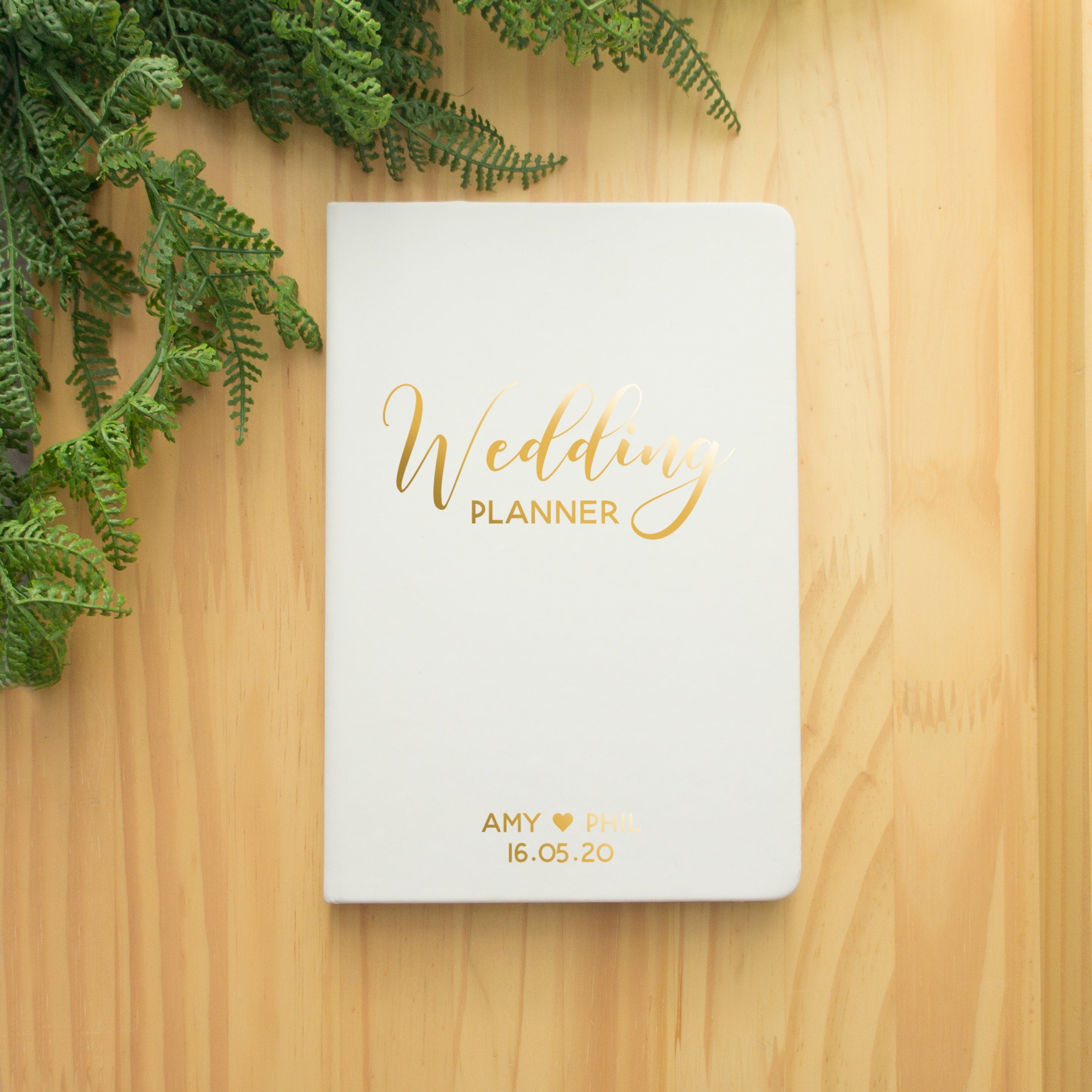 Personalised  Wedding Planner - Lined A5 notebook for wedding planning. Journal plans for just married couple White soft cover vegan leather