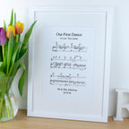 First dance song sheet music print on card for 1st paper anniversary
