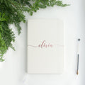 A5 vegan leather notebook with name in script text