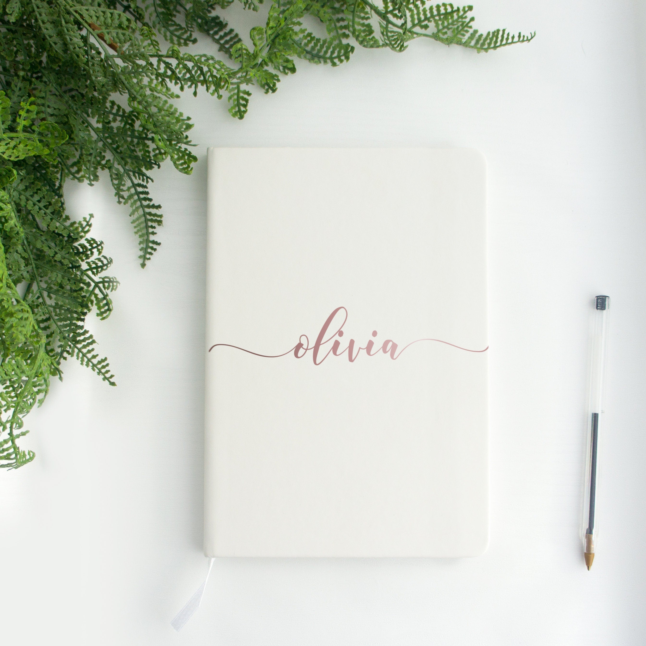 A5 vegan leather notebook with name in script text