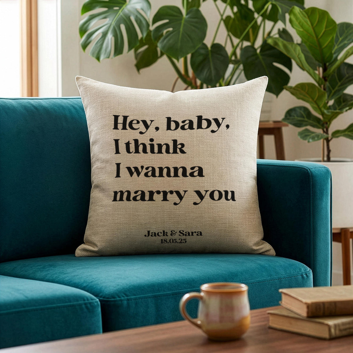 Song Lyrics Quote on linen cushion for 4th or 12th Anniversary Gift, Custom First Dance Music lyrics printed