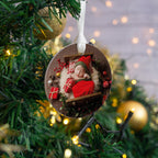 Photo Bauble tree ornament. Hanging Christmas decoration with photo printed with a custom photograph of Baby's 1st Christmas, pet, parent