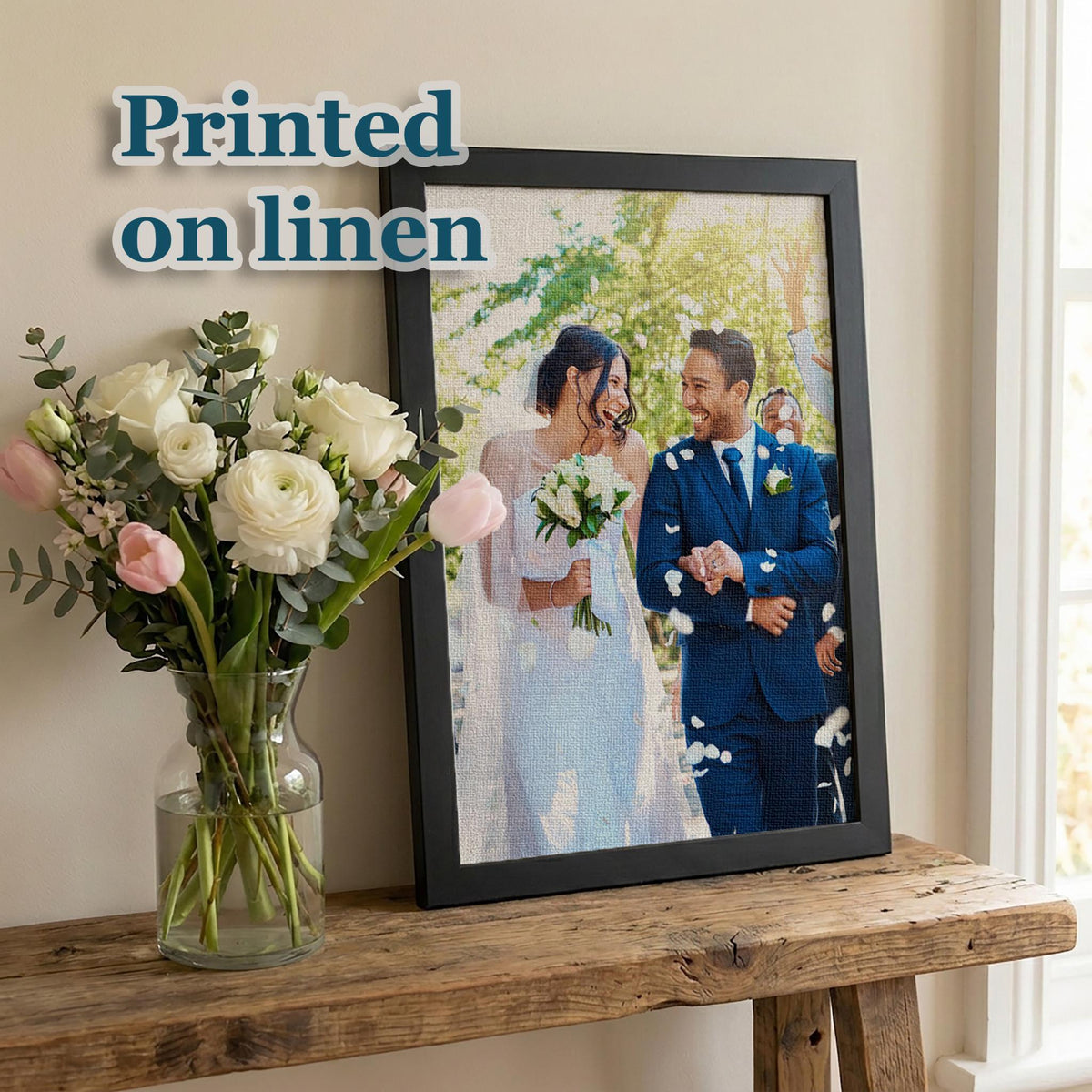 Wedding photograph printed on linen – Custom 12th or 4th Anniversary Gift