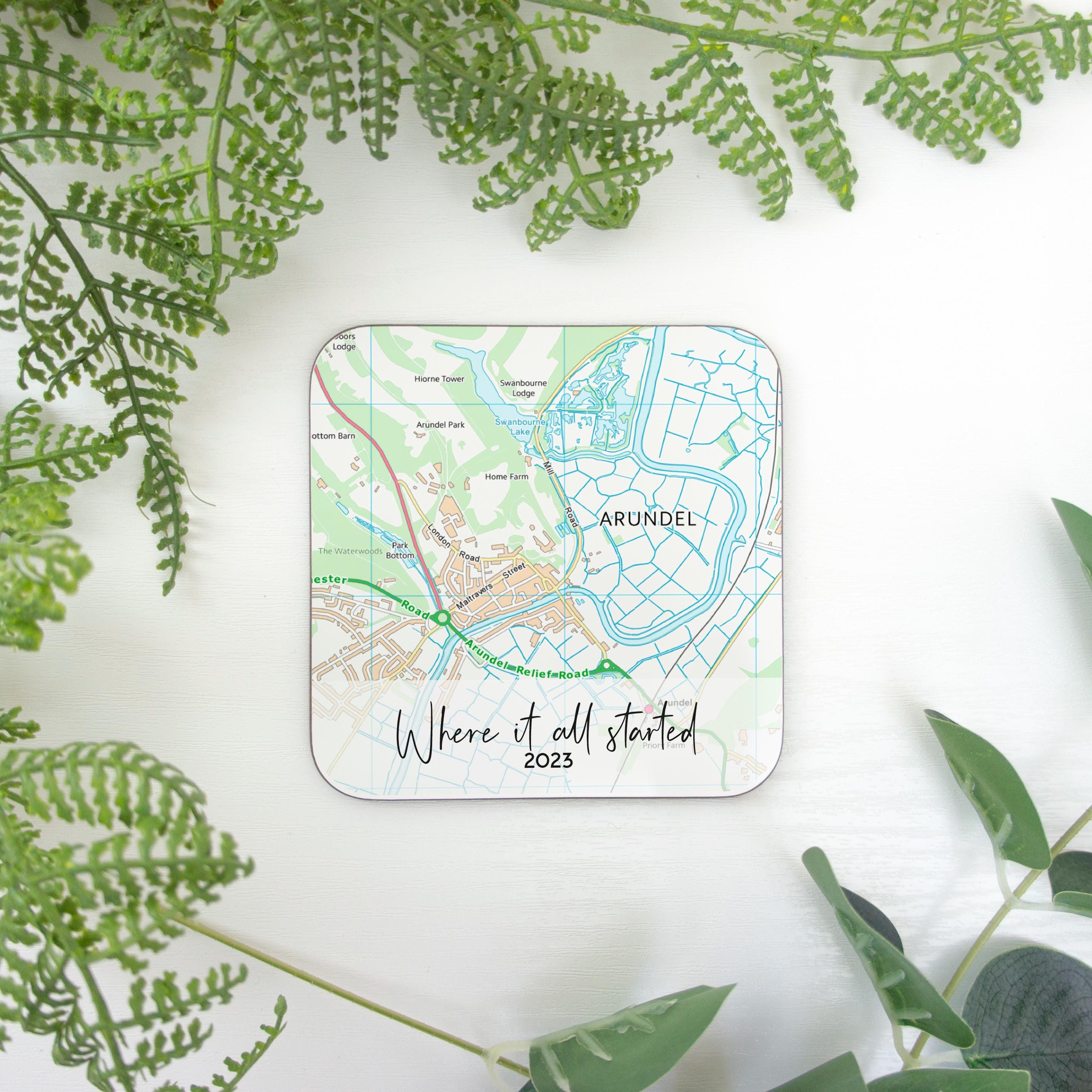 OS map coaster gift for boyfriend or girlfriend. Custom Ordnance Survey map drinks mat for anniversary gift for him or her, Husband & wife