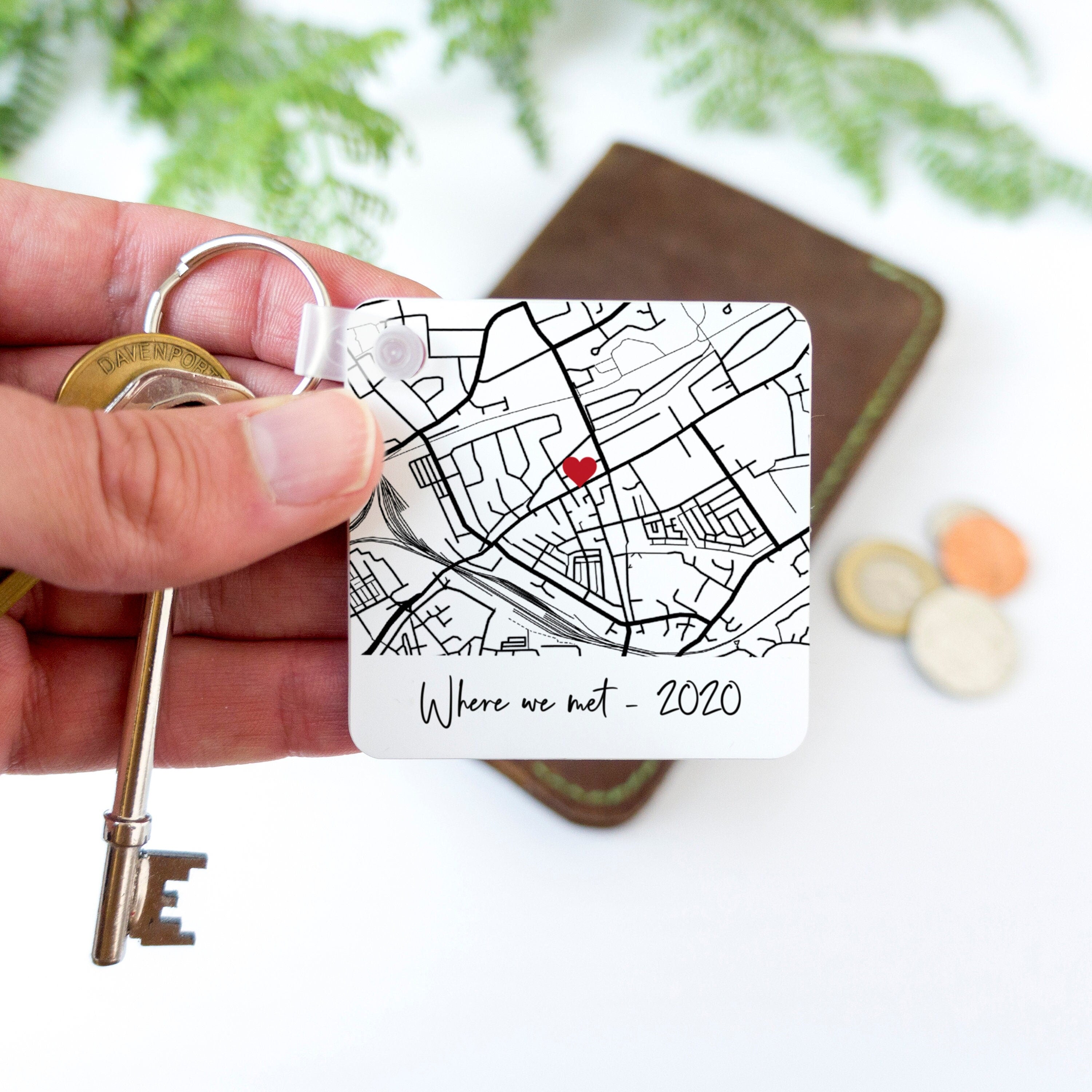 Custom Location Map Keyring - Square Black and White Design