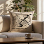 Personalised Map linen cushion for 4th or 12th wedding anniversary gift, black & white