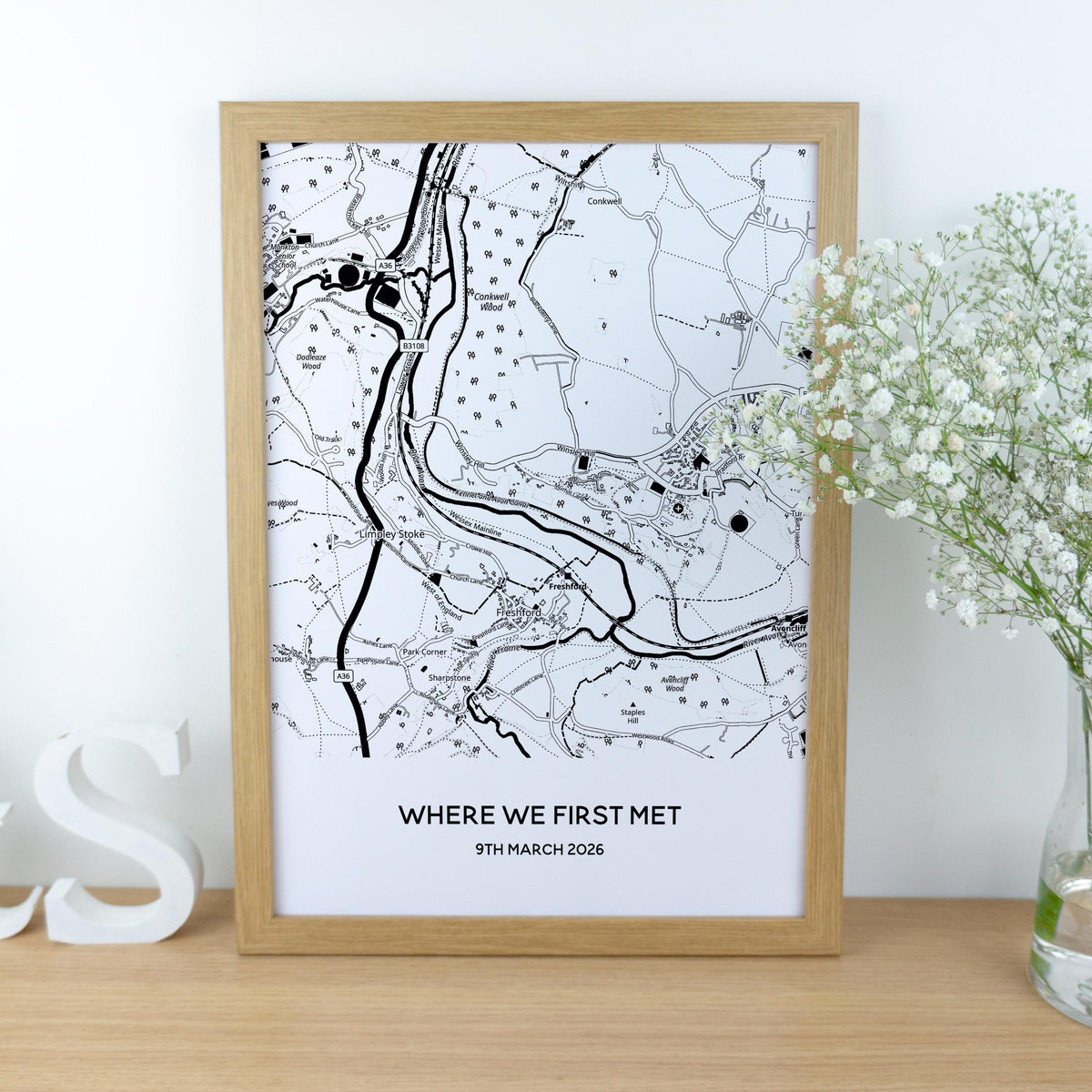 Where we first met map print for Valentine's Day or 1st Paper wedding anniversary